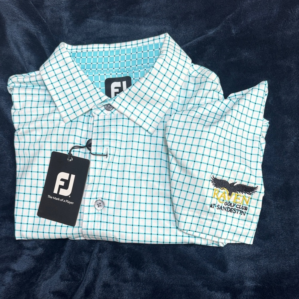 FootJoy White and Blue Checkered Polo Shirt